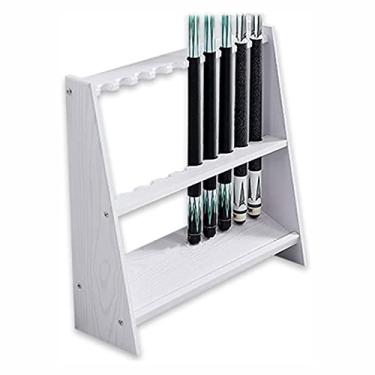 Imagem de Suporte vertical de 10 furos para tacos de bilhar de madeira, suporte de vara de sinuca, suporte de mesa de bilhar, organizador de vara de pesca (branco)