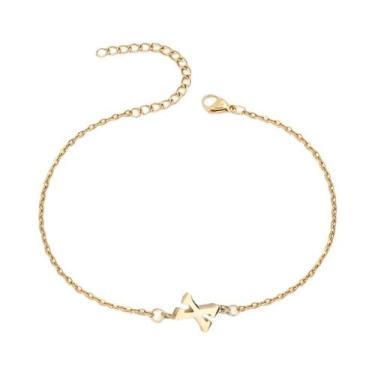 Imagem de Pulseira De Corrente Fina Com Contas Em Forma De Letra Minimalista Uni