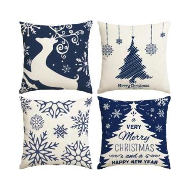 Imagem de Capa De Almofada De Natal Azul, Impressão Em Um Lado, Capa De Almofada
