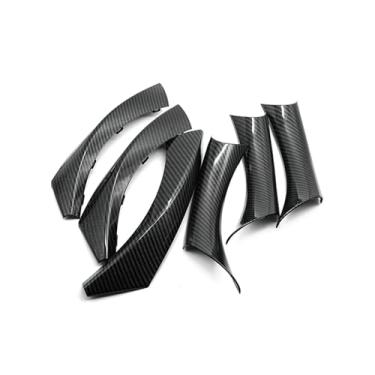 Imagem de 6 pçs lhd acessórios do carro estilo carbono interior maçaneta da porta puxar capa guarnição Compatível com bmw série 3 e90 e91 316 318 320 325 328i(Carbon texture)