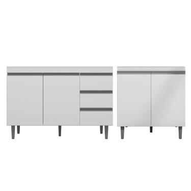 Imagem de Balcão Gabinete Pia 100Cm E Armário Para Cooktop Branco
