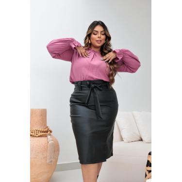 Imagem de Saia Midi Couro Sintético Moda Evangélica Plus