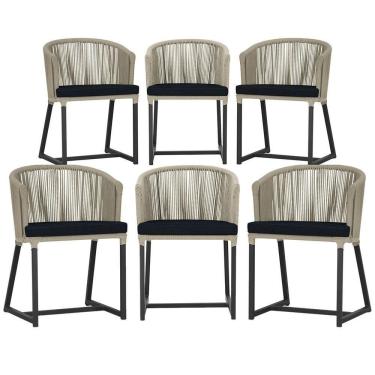 Imagem de 6 Cadeiras De Jantar área Noronha Preta E12 Trama  Rami