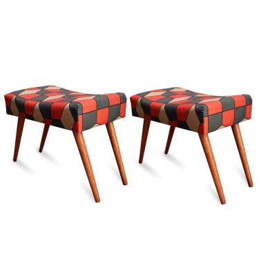 Imagem de Kit 2 Puff Cama Inbox Kingston Retangular Com Pés Em Madeira Maciça Tecido Suede