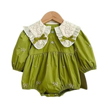 Imagem de Macacão De Algodão Para Bebê Menina Recém-Nascida Com Renda, Laço E Bo