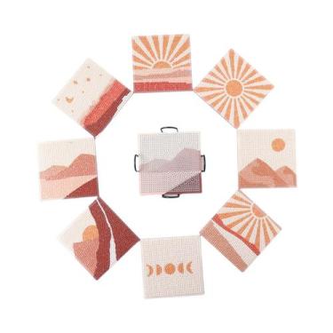 Imagem de Conjunto De 8 Porta-Copos De Pintura Diamante DIY Para Adultos Com Sup