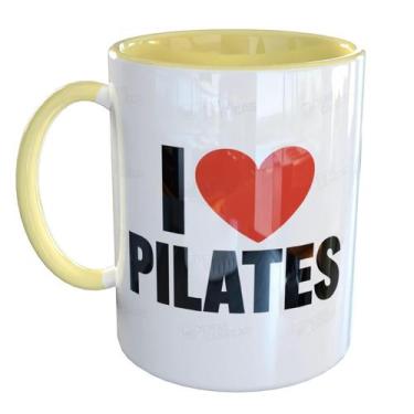 Imagem de Caneca Porcelana Eu amo Pilates - Pense Canecas, Amarelo