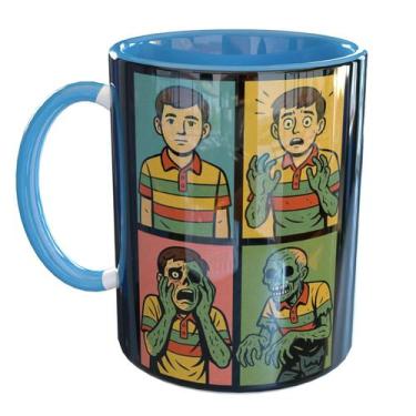 Imagem de Caneca Porcelana Zumbi Halloween Transformação - Pense Canecas, Azul C