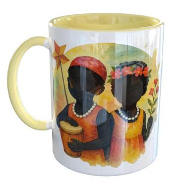 Imagem de Caneca Porcelana Ibeji Umbanda Orixas - Pense Canecas, Amarelo