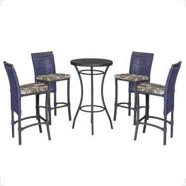 Imagem de Mesa Bistrô e 4 Banquetas Roma Preta Corda Náutica Estofado 6 Trama Or