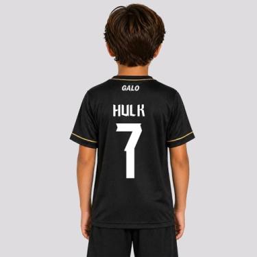 Imagem de Camisa Atlético Mineiro Trevo Logo Infantil Preta e Branca 7 Hulk - Br