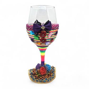 Imagem de Taça de Vidro Colorida Detalhada Umbanda Candomblé 600ml - Flor de Liz