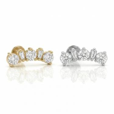 Imagem de Piercing Labret Cluster Elegância Curvada Rosca Interna Aço Cirúrgico 