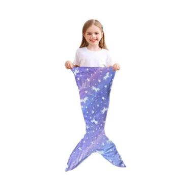 Imagem de Cobertor Infantil De Cauda De Sereia Em Flanela Macia, Luminoso, Fofo,