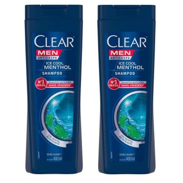 Imagem de Shampoo Clear anti caspa 2x400mL azul escuro masculino ice cool menthol refrescante homem