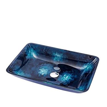 Imagem de jinyi2016SHOP Pias de embarcação, pia de bancada, estilo vintage, pintura à mão, bancada, lavatórios de mão de banheiro, vaso de vidro azul, pia de banheiro com uma tigela para xampu e pia de banheiro (cor: um pacote)