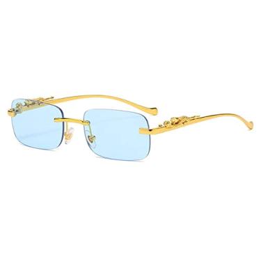 Imagem de Fashion Vintage Rimless Square Sunglasses Women Men Luxury Popular Travel Driving Leopard Head Small Sun Glasses,Gold Blue,china