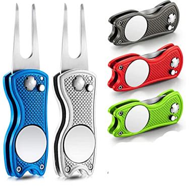 Imagem de 4 ou 5 pacotes de ferramenta de reparo de golfe de aço inoxidável dobrável ferramenta de golfinho ferramenta magnética botão de golfe marcador de bola de golfe (5 cores)