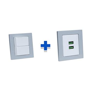 Imagem de Kit Espelhos de Tomadas Duplo Reto com 2 Usb 4.9A 2 Interrup COR:CINZA