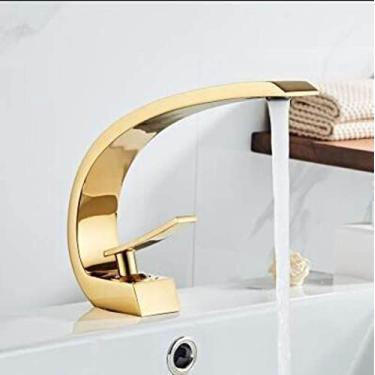 Imagem de Torneira de lavatório torneira misturadora de banheiro preto/ouro torneira de lavatório de alça única torneira de cachoeira quente e fria, ouro, china