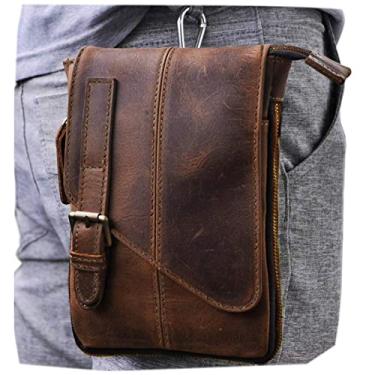 Imagem de Le'aokuu bolsa masculina de couro genuíno pequena bolsa de ombro carteiro bolsa de telefone cinto cintura bolsa de cintura 6402, Dark Brown Large, Medium