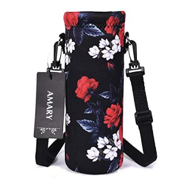Imagem de Bolsa de neoprene AMARY para garrafa de água com alça de ombro ajustável, tampa de garrafa de água isolada para garrafas de aço inoxidável/vidro/plástico (flores - 4, 500 ml)