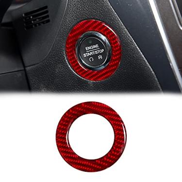 Imagem de SUNJIKA Compatível com 1 peça de fibra de carbono do motor de partida da tampa do botão guarnição da tampa do botão de ignição anel decalque acessórios para Ford Explorer 2013 2014 2015 2016 2017 2018 (vermelho)