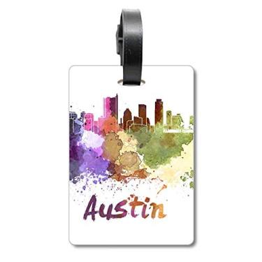 Imagem de Austin America City Bolsa de viagem em aquarela com etiqueta para cartão de bagagem