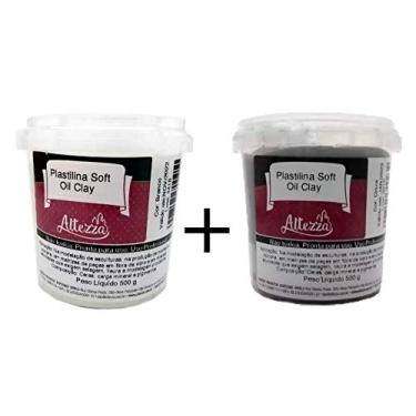 Imagem de Massa para Modelar Plastilina Soft Oil Clay Combo Cinza + Branco 1Kg (2 Potes 500g cada) - Cera de Abelha, Ideal para Esculturas e Moldes, Não Tóxica, Pronta para Uso