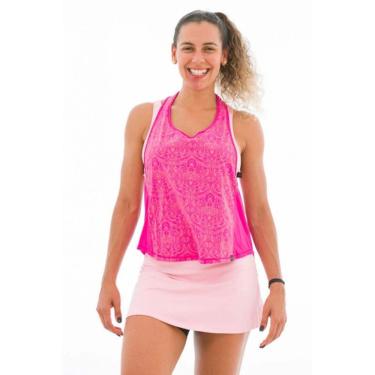 Imagem de Regata Feminina Fitness Pink Fr e Estampa Costas Curta Ative