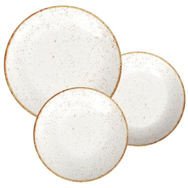 Imagem de Conjunto com 18 Pratos Tramontina Rústico em Porcelana - Branco/Marrom
