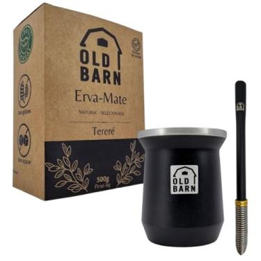 Imagem de Kit Tereré Old Barn Preto Cuia De Alumínio Parede Dupla 300ml Bomba De Mola Cônica 1 Erva 500g Sabor:Pura Folha