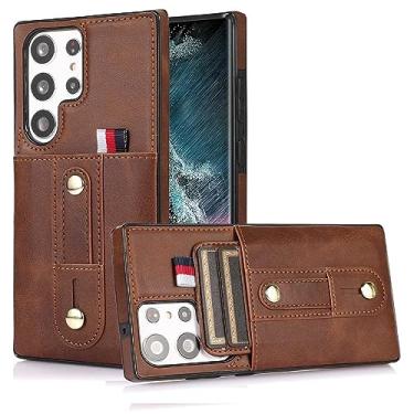 Imagem de LXURY Capa de couro para Samsung Galaxy S23 Ultra/S23 Plus/S23, capa carteira de negócios ultrafina com proteção de câmera de tela, capa antiarranhões, marrom, S23 de 6,1 polegadas