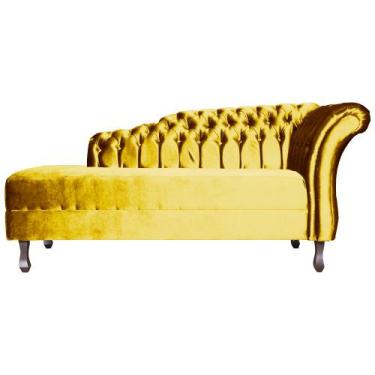 Imagem de Recamier Decorativo Divã Styllus Lado Esquerdo Veludo Amarelo Pés Made