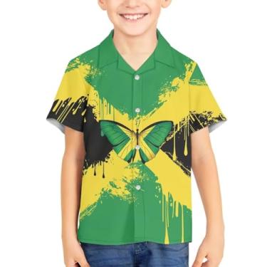 Imagem de Camisetas havaianas com botões de botão para verão unissex infantil manga curta camisa social 3-16 anos Tropical Aloha Shirts, Borboleta Jamaica, 13-14 Years