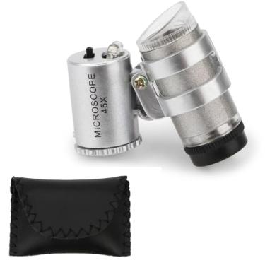 Imagem de Lupa de miroscópio de ampliação de 45x com 2 bolsos de luz de LED, joalheira, joia, microscópio, ampliação ajustável para os olhos
