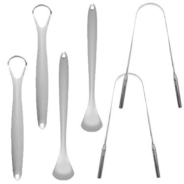 Imagem de Raspador de língua, 6 peças BOSOIRSOU de aço inoxidável, limpadores de língua, portátil, ferramenta para refrescar o hálito para adultos e crianças