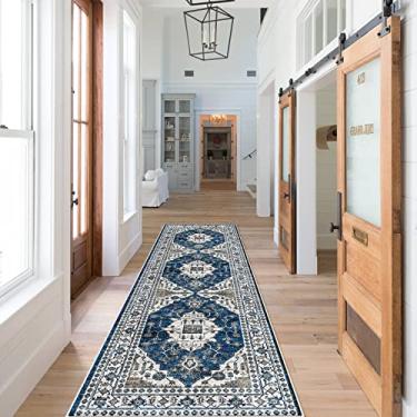 Imagem de Tapete de corredor dobrável, tapete de cozinha macio, tapete combina uma paleta brilhante de cores sofisticadas com um design clássico inspirado em persa (2 X 7, azul)