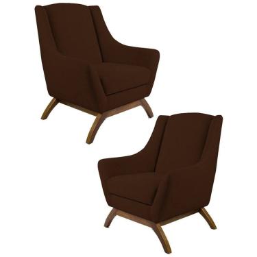 Imagem de Kit 2 Poltronas Decorativas Base Manu Madeira Juliet B-276 Veludo Marrom Escuro - Domi