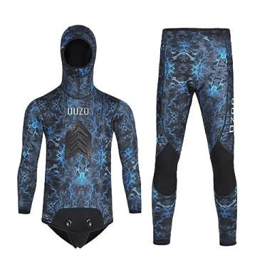 Imagem de WYYHAA Roupa de mergulho de neoprene para pesca submarina de 5 mm com capuz, 2 peças de roupa de mergulho de caça com almofada de carregamento no peito para água fria, mergulho livre, natação, azul,