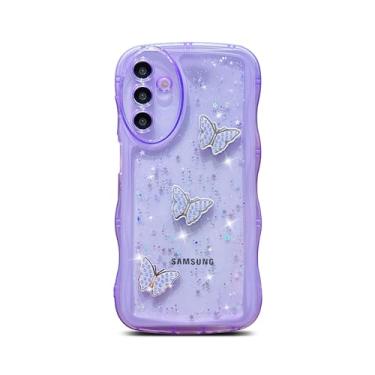 Imagem de SUYACS Capa de telefone transparente para Samsung Galaxy A35 5g 16.8 cm linda borboleta glitter estrela estética padrão animal moldura ondulada brilhante capa para mulheres de silicone macio à prova