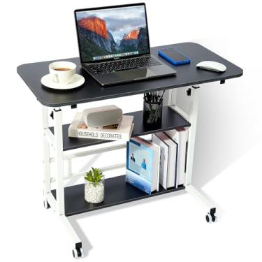 Imagem de BYMECOST Mesa de computador de estudante de altura ajustável, mesa portátil para laptop para escritório em casa, mesa de pé com espaços pequenos de 80 cm com armazenamento para estudo de cabeceira,