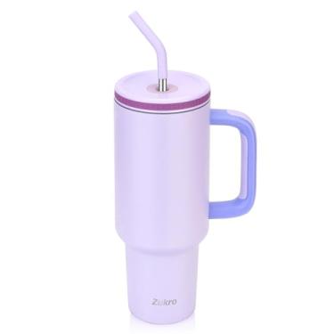 Imagem de Zukro Copo de 1,134 g com alça e canudo, tampa rosqueada com orifício largo para palha, copo de aço inoxidável isolado cabe no porta-copos para viagens - sem suor e mantém bebidas frias - pode ser