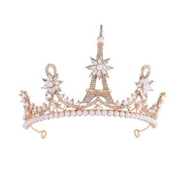 Imagem de Beaupretty tiara de noiva com strass e pérola Torre Eiffel, formato de flor, coroa de casamento, acessórios para festa de aniversário e casamento