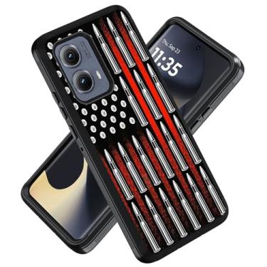 Imagem de ZXHSBROK Capa de telefone projetada para Moto Edge 5G 2024, capa protetora contra quedas à prova de choque de grau militar 3 camadas para Motorola Moto Edge 5G 2024, bandeira americana e balas