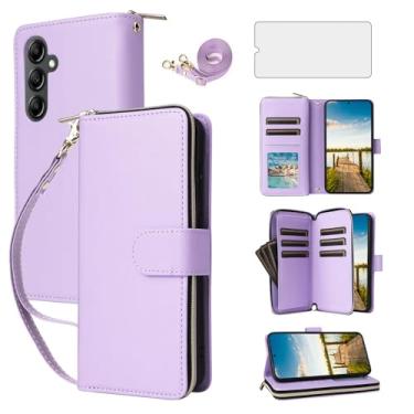 Imagem de Asuwish Capa de celular para Samsung Galaxy A14/M14 5G com protetor de tela de vidro temperado e carteira com zíper e compartimento para cartão com suporte flip acessórios para celular A 14 4G 14 A 14