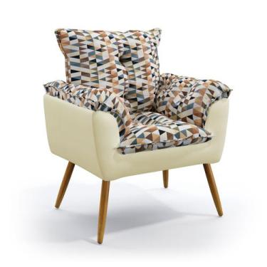 Imagem de Poltrona Beta / F-014 N-030 Sued Estampado Bege com Veludo Bege  - ARA
