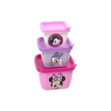 Imagem de Conjunto Com 3 Potes Conect Quadrado Colorido Disney Minnie - Plasútil