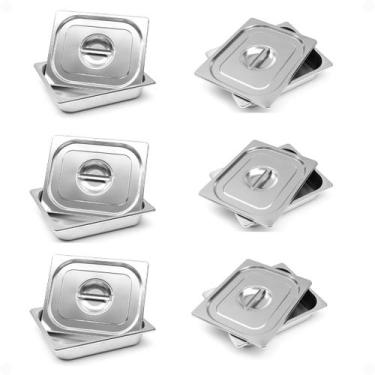 Imagem de Kit 6 Cuba Gastronômica Inox Gn 1/2 65mm Com Tampa Gn 1/2 - Triboshop,