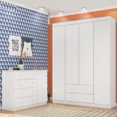Imagem de Jogo Quarto Infantil Guarda Roupa e Cômoda Helena Branco - Phoenix Bab